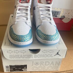 Jordan Sneakers White with Blue and Gold Accents